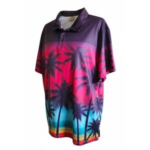 Hardaddy Mens 3XL Tropical Sunset Palm Tree Polo Shirt‎ All Over Print Beach